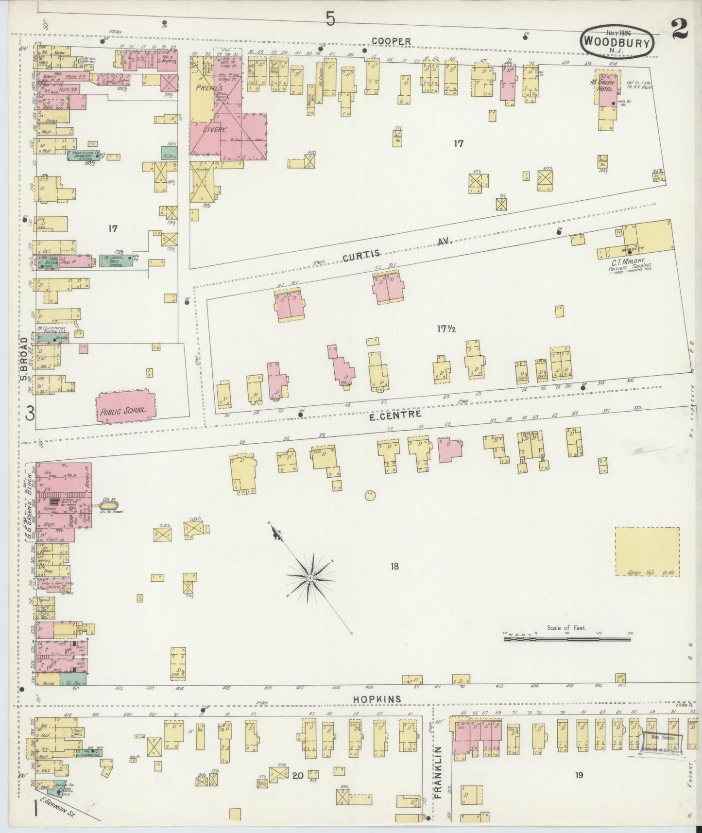 Sanborn Fire Insurance Map from Woodbury, Gloucester County, New Jersey (1896), Sheet #0002 - Complete Map Set gallery image, historic Sanborn map, vintage wall art, New Jersey New Jersey