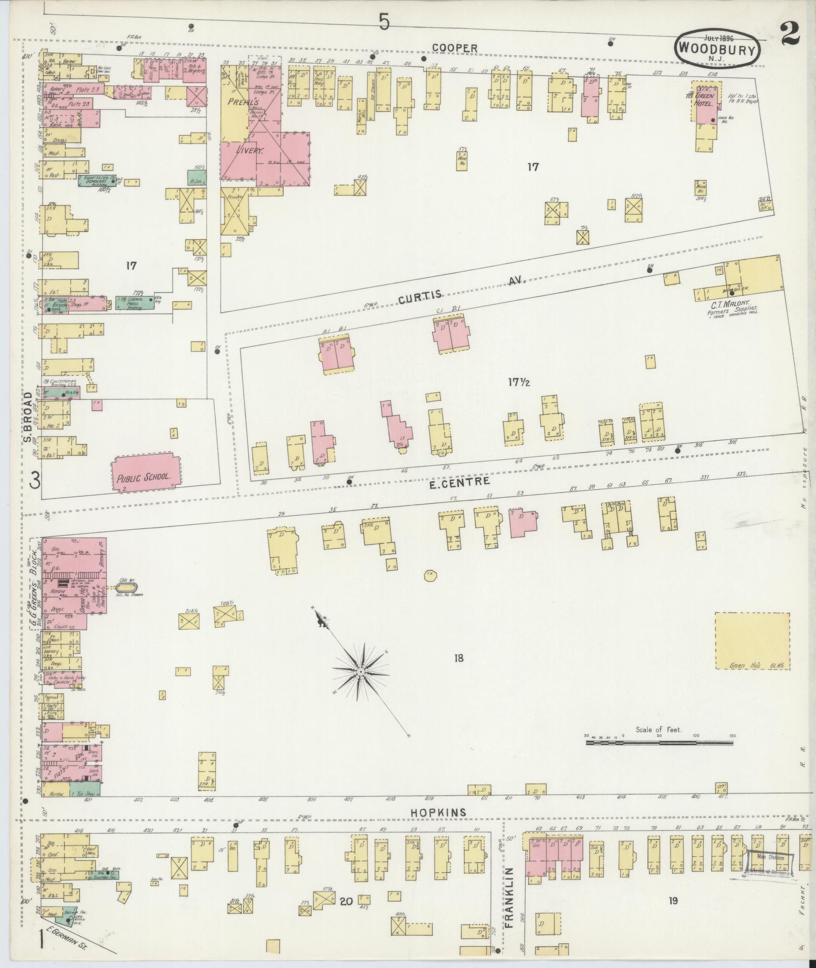 Sanborn Fire Insurance Map from Woodbury, Gloucester County, New Jersey (1896), Sheet #0002 - Complete Map Set gallery image, historic Sanborn map, vintage wall art, New Jersey New Jersey