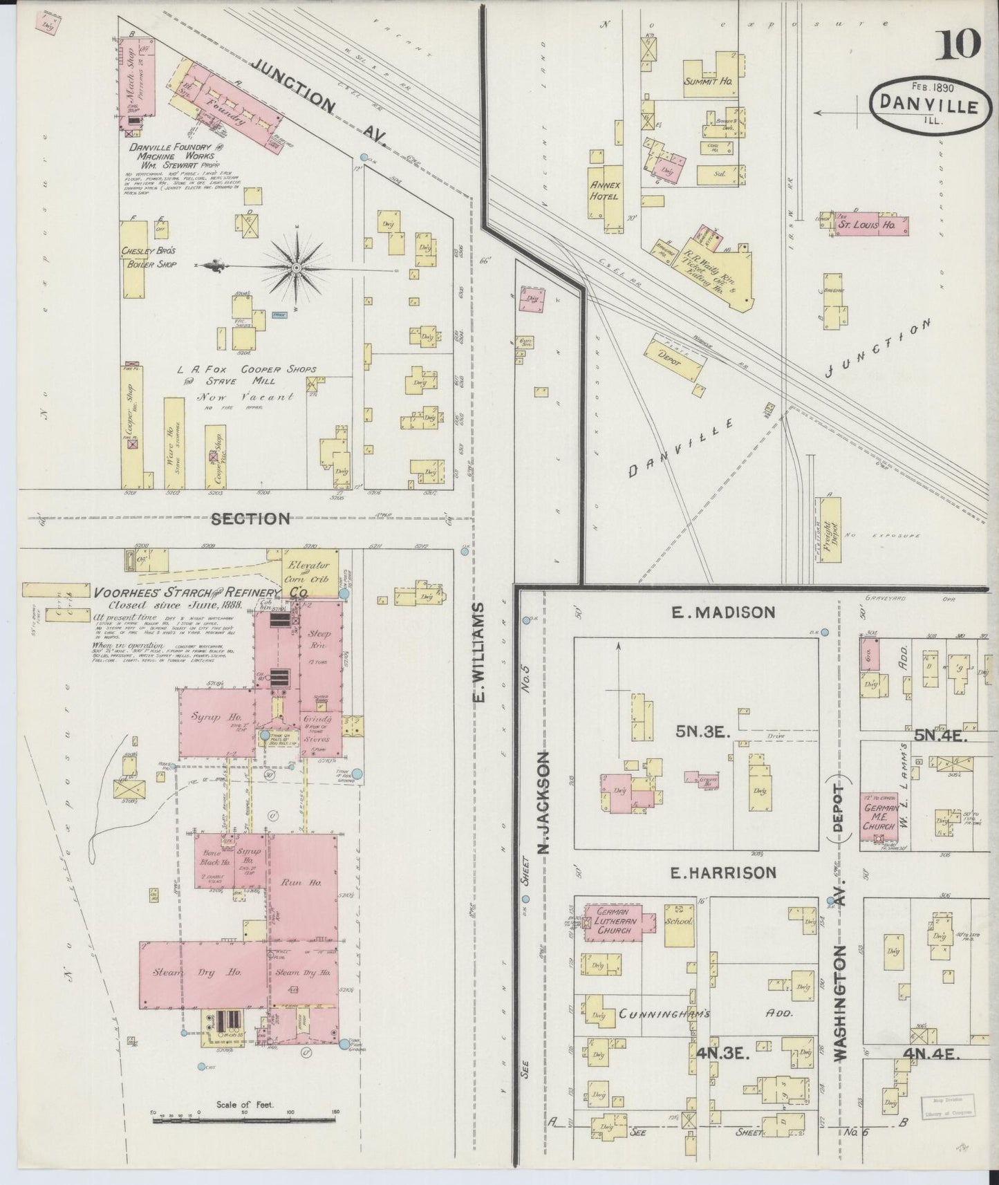 Sanborn Fire Insurance Map from Danville, Vermilion County, Illinois (1890), Sheet #0010 - Historic Sanborn Fire Insurance Map Print, vintage old map wall art, antique decor, genealogy gift, Illinois Illinois map
