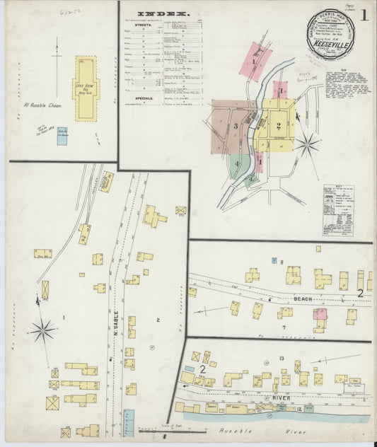 Sanborn Fire Insurance Map from Keeseville, Essex County, New York (1896), Sheet #0001 - Historic Sanborn Fire Insurance Map Print, vintage old map wall art, antique decor, genealogy gift, New York New York map