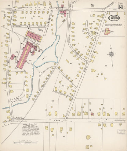 Sanborn Fire Insurance Map from Laurens, Laurens County, South Carolina (1922), Sheet #0014 - Complete Map Set gallery image, historic Sanborn map, vintage wall art, South Carolina South Carolina