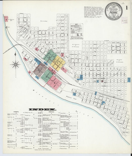 Sanborn Fire Insurance Map from Pierre, Hughes County, South Dakota (1908), Sheet #0001 - Complete Map Set gallery image, historic Sanborn map, vintage wall art, South Dakota South Dakota