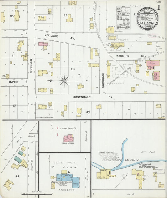 Sanborn Fire Insurance Map from Fox Lake, Dodge County, Wisconsin (1892), Sheet #0001 - Complete Map Set gallery image, historic Sanborn map, vintage wall art, Wisconsin Wisconsin