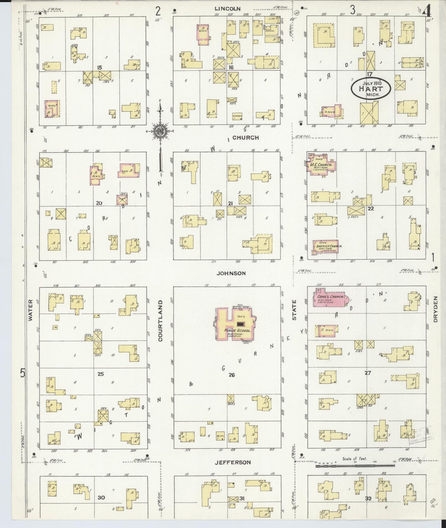 Sanborn Fire Insurance Map from Hart, Oceana County, Michigan (1910), Sheet #0004 - Complete Map Set gallery image, historic Sanborn map, vintage wall art, Michigan Michigan