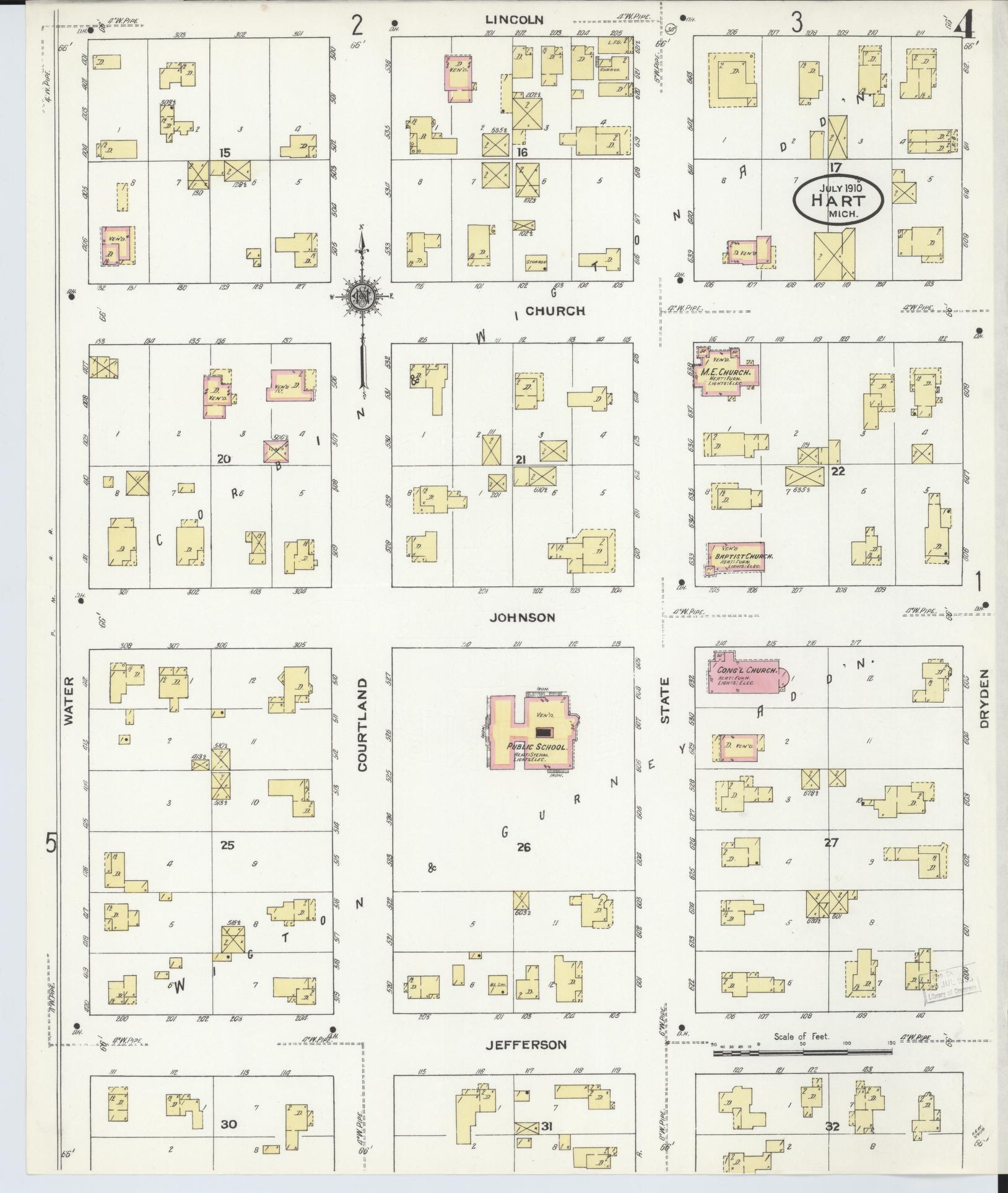 Sanborn Fire Insurance Map from Hart, Oceana County, Michigan (1910), Sheet #0004 - Complete Map Set gallery image, historic Sanborn map, vintage wall art, Michigan Michigan