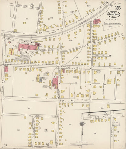 Sanborn Fire Insurance Map from Gastonia, Gaston County, North Carolina (1922), Sheet #0025 - Complete Map Set gallery image, historic Sanborn map, vintage wall art, North Carolina North Carolina