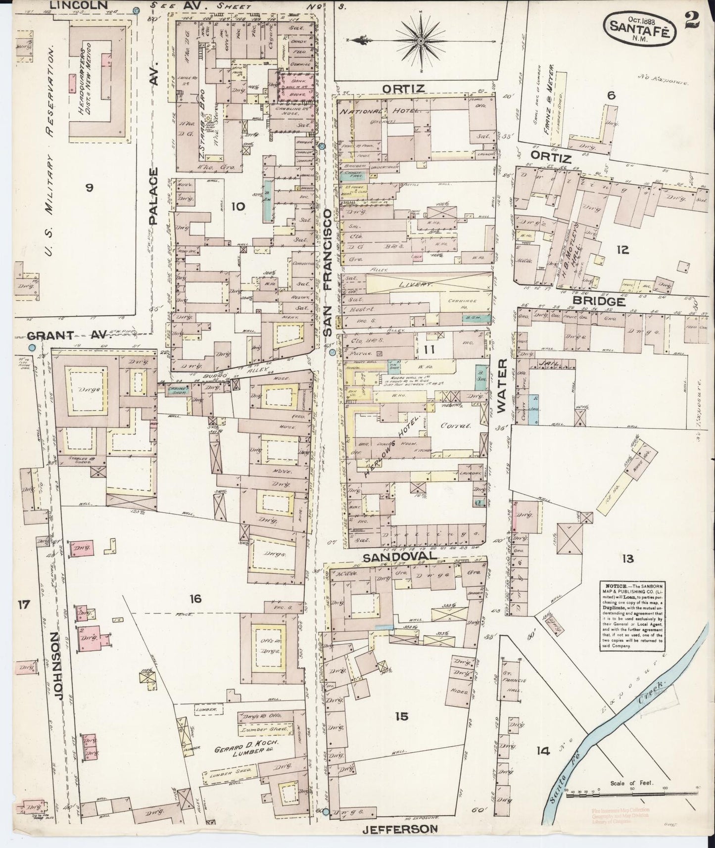 Sanborn Fire Insurance Map from Santa Fe, Santa Fe County, New Mexico (1883), Sheet #0002 - Complete Map Set gallery image, historic Sanborn map, vintage wall art, New Mexico New Mexico