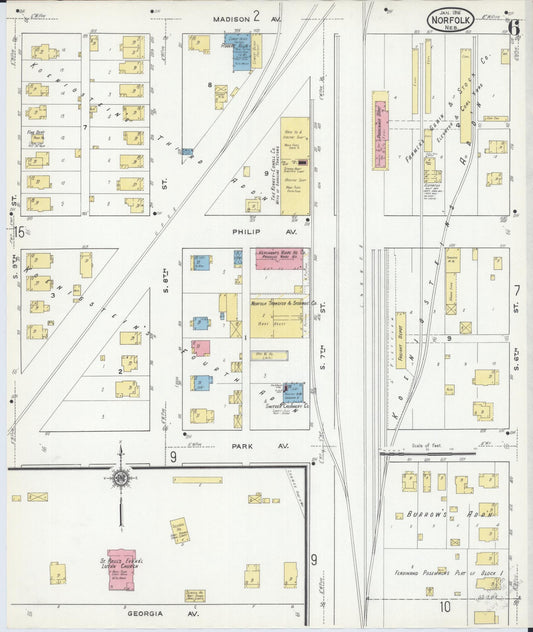 Sanborn Fire Insurance Map from Norfolk, Madison County, Nebraska (1916), Sheet #0006 - Historic Sanborn Fire Insurance Map Print, vintage old map wall art, antique decor, genealogy gift, Nebraska Nebraska map