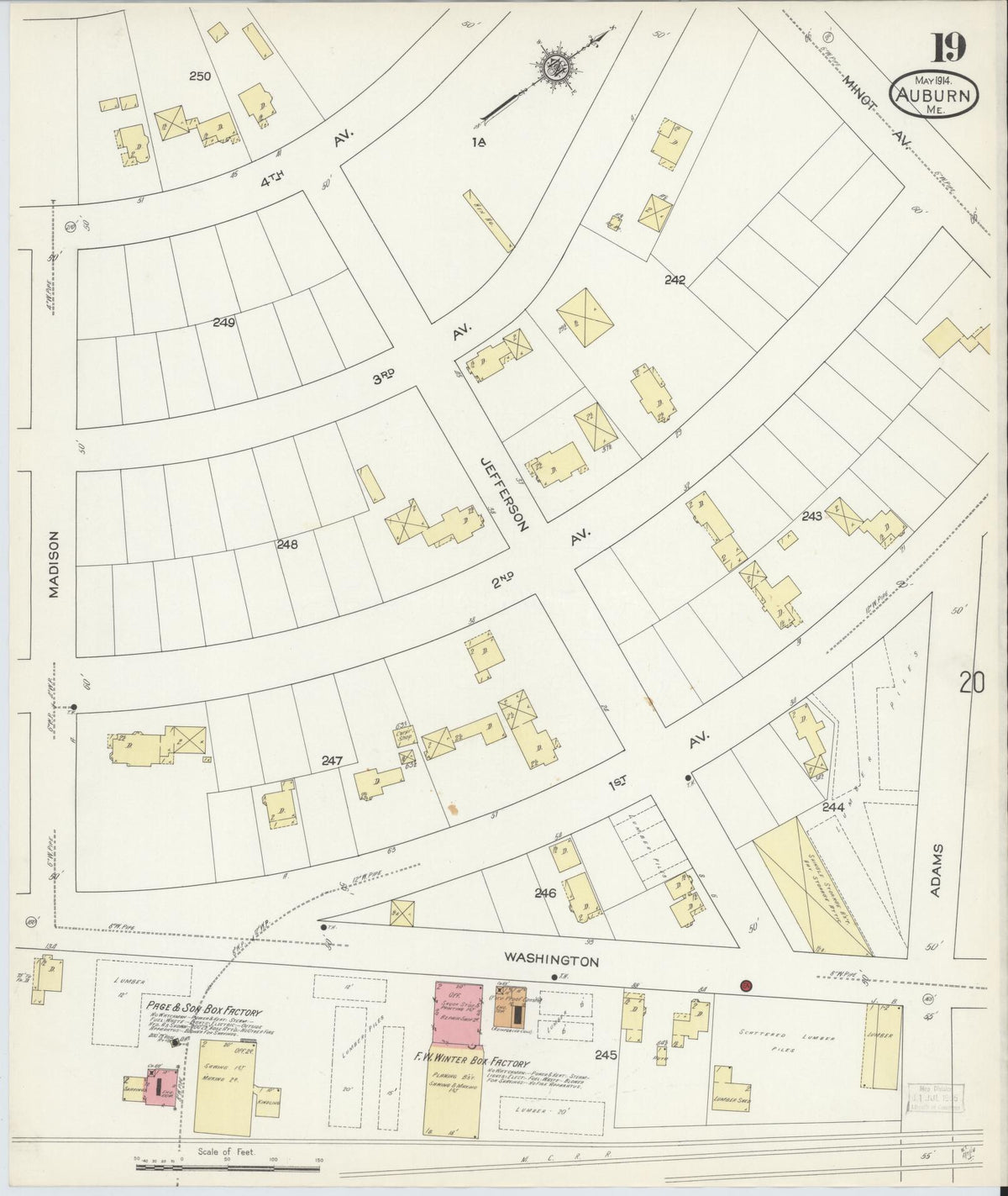 Sanborn Fire Insurance Map from Auburn, Androscoggin County, Maine (1914), Sheet #0019 - Complete Map Set gallery image, historic Sanborn map, vintage wall art, Maine Maine