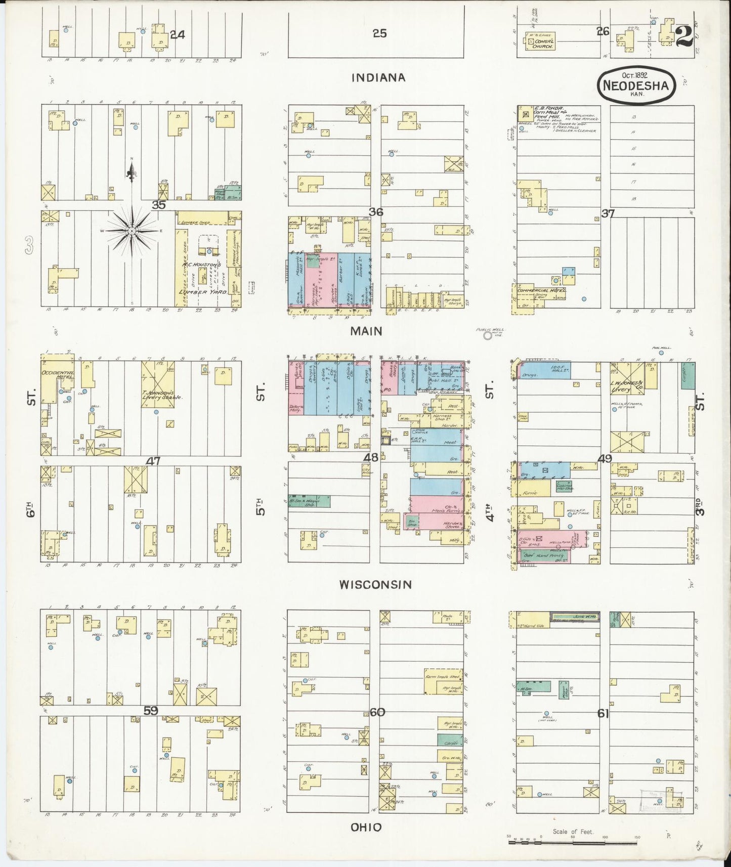 Sanborn Fire Insurance Map from Neodesha, Wilson County, Kansas (1892), Sheet #0002 - Complete Map Set gallery image, historic Sanborn map, vintage wall art, Kansas Kansas