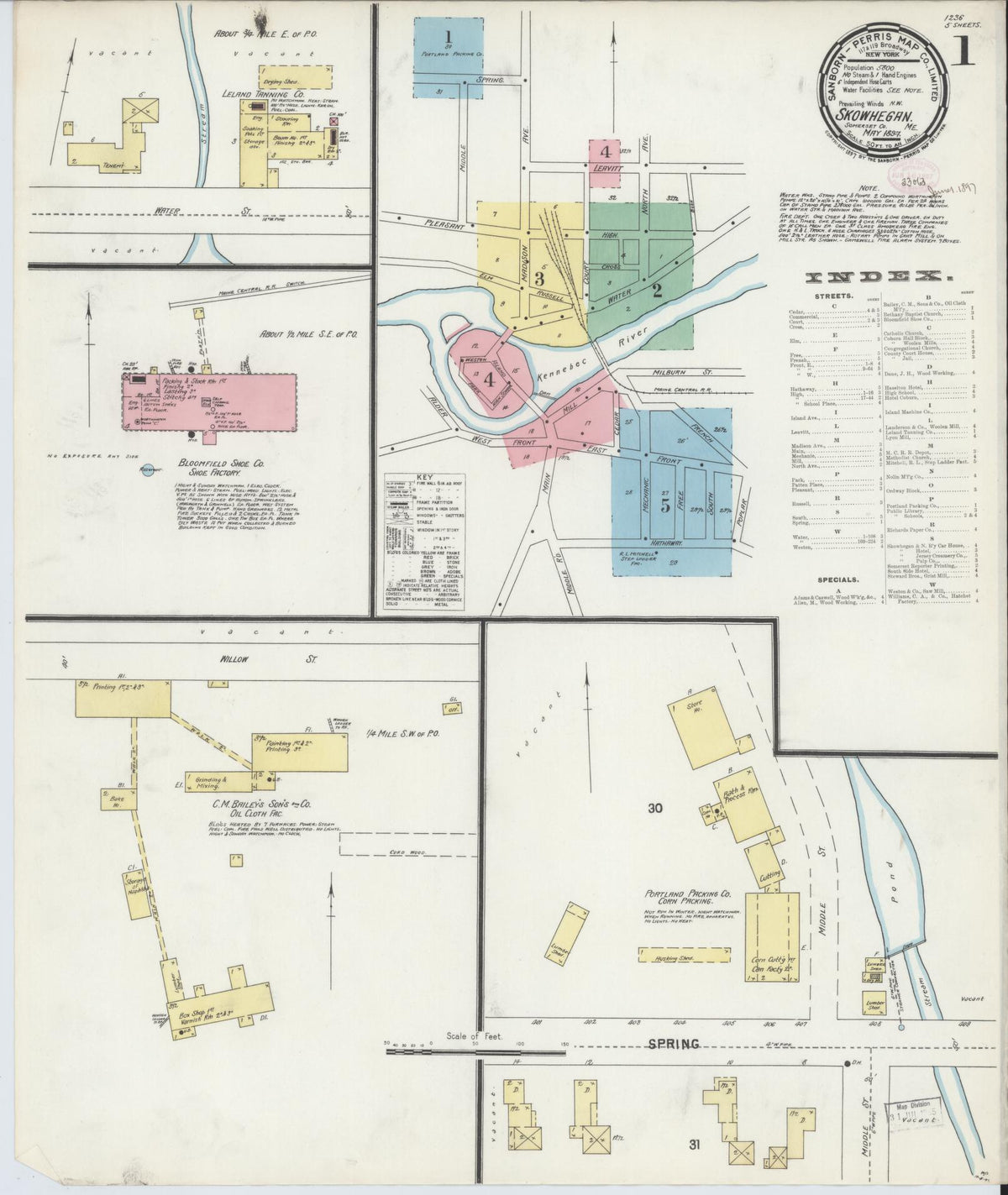 Sanborn Fire Insurance Map from Skowhegan, Somerset County, Maine (1897), Sheet #0001 - Complete Map Set gallery image, historic Sanborn map, vintage wall art, Maine Maine