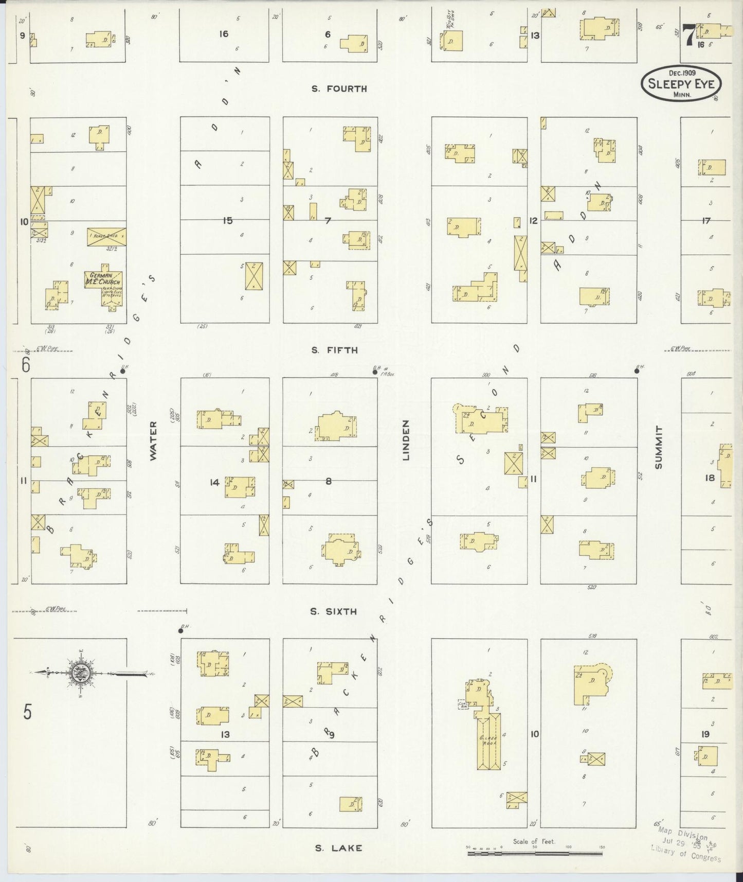 Sanborn Fire Insurance Map from Sleepy Eye, Brown County, Minnesota (1909), Sheet #0007 - Complete Map Set gallery image, historic Sanborn map, vintage wall art, Minnesota Minnesota