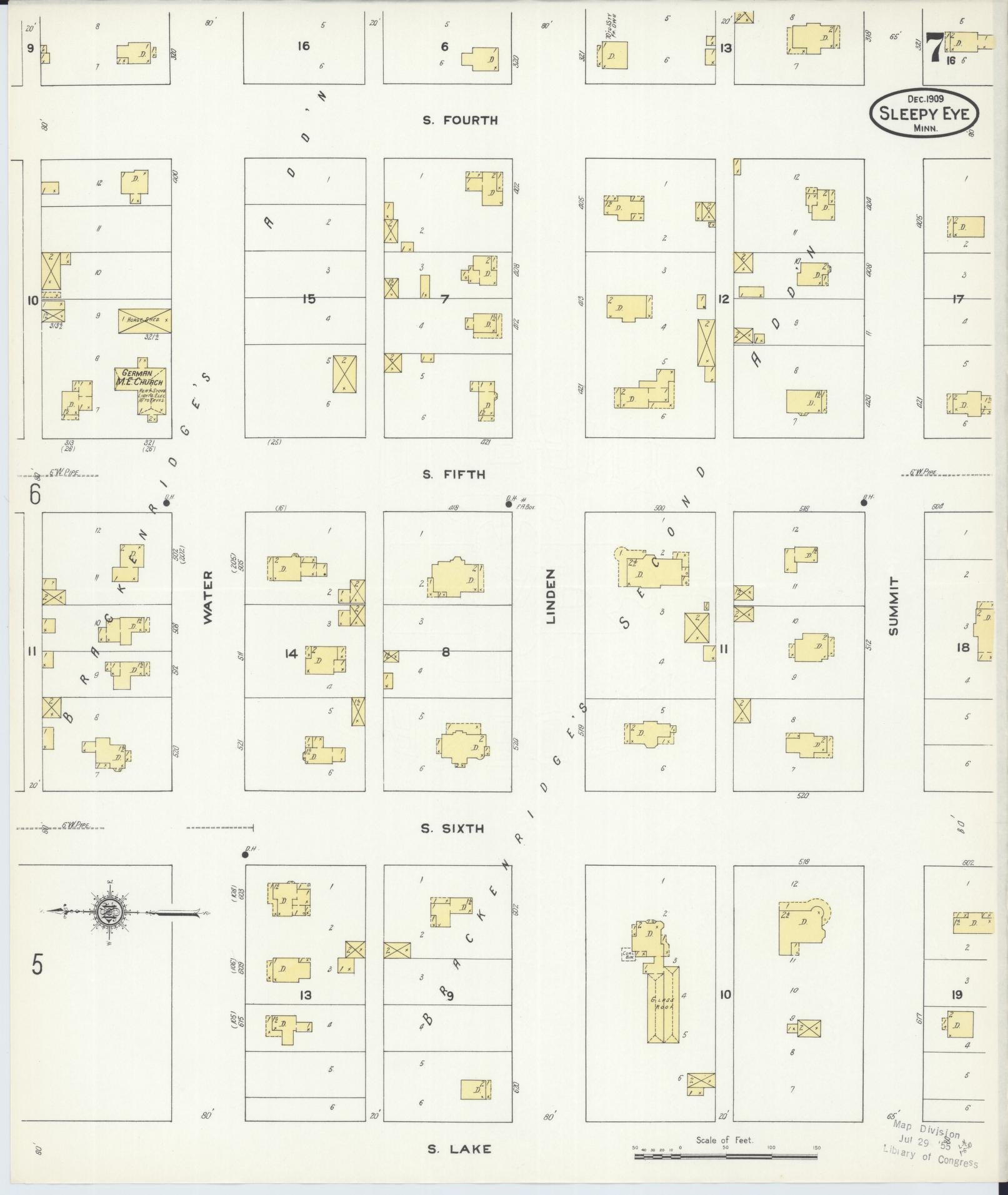 Sanborn Fire Insurance Map from Sleepy Eye, Brown County, Minnesota (1909), Sheet #0007 - Complete Map Set gallery image, historic Sanborn map, vintage wall art, Minnesota Minnesota