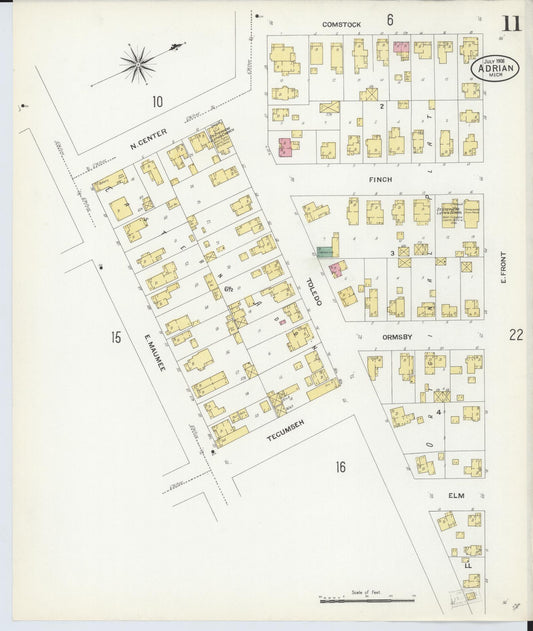 Sanborn Fire Insurance Map from Adrian, Lenawee County, Michigan (1908), Sheet #0011 - Historic Sanborn Fire Insurance Map Print, vintage old map wall art, antique decor, genealogy gift, Michigan Michigan map