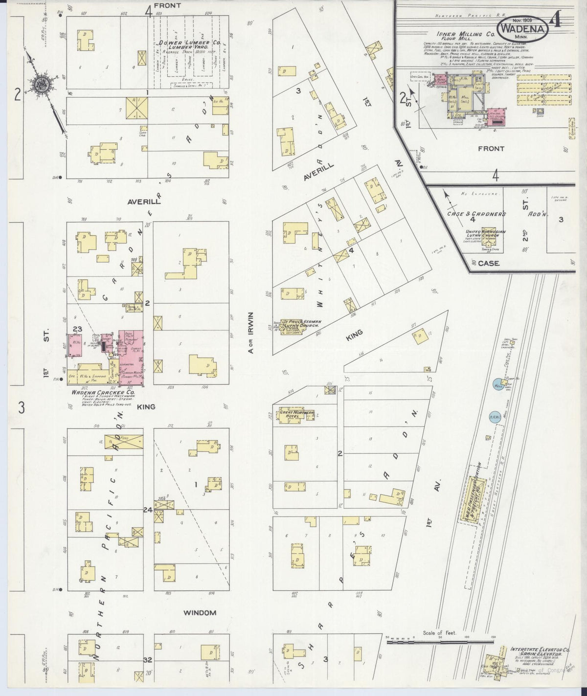 Sanborn Fire Insurance Map from Wadena, Wadena County, Minnesota (1909), Sheet #0004 - Historic Sanborn Fire Insurance Map Print, vintage old map wall art, antique decor, genealogy gift, Minnesota Minnesota map
