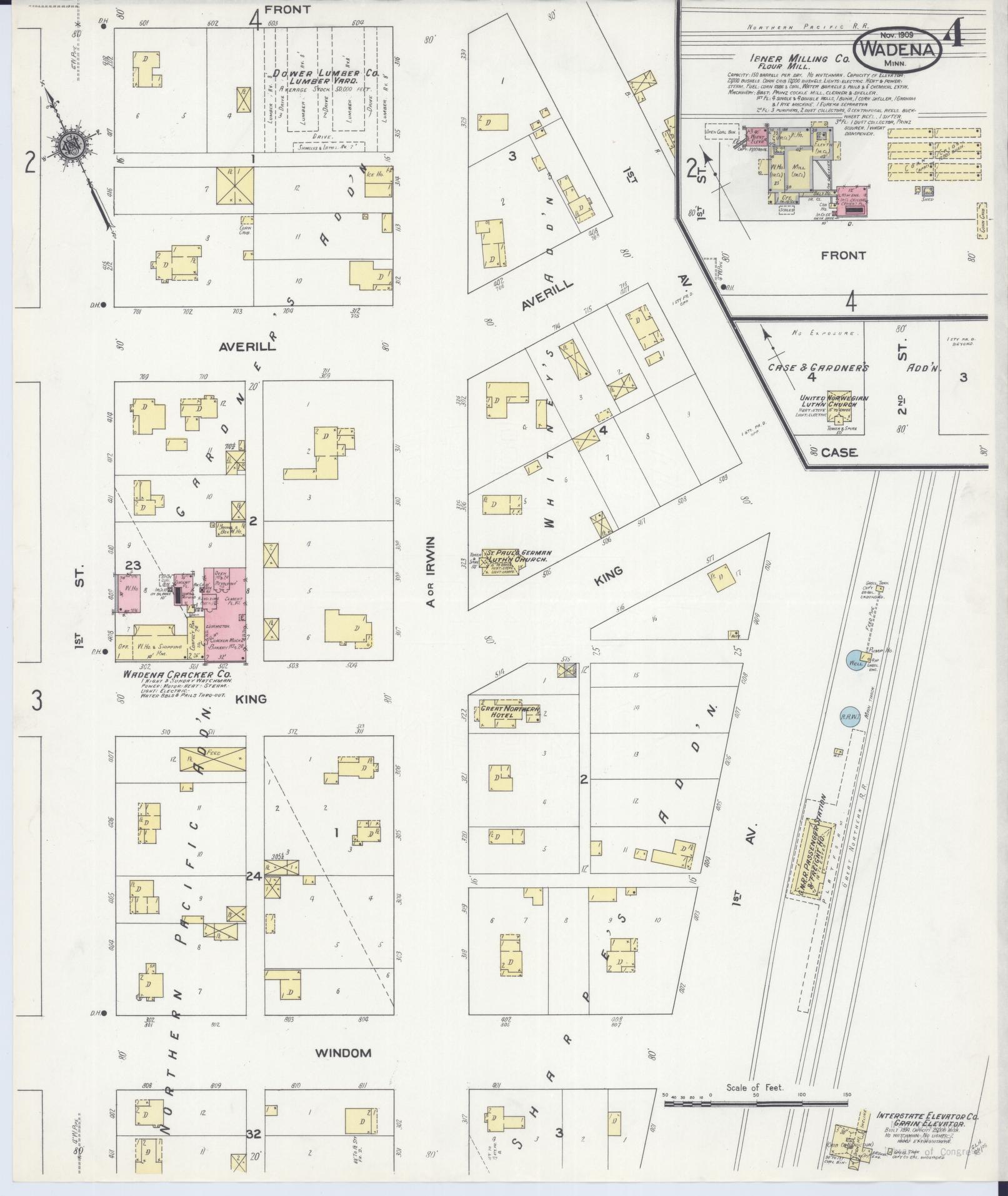 Sanborn Fire Insurance Map from Wadena, Wadena County, Minnesota (1909), Sheet #0004 - Historic Sanborn Fire Insurance Map Print, vintage old map wall art, antique decor, genealogy gift, Minnesota Minnesota map
