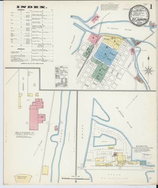 Sanborn Fire Insurance Map from Saint Joseph, Berrien County, Michigan (1892), Sheet #0001 - Historic Sanborn Fire Insurance Map Print, vintage old map wall art, antique decor, genealogy gift, Michigan Michigan map