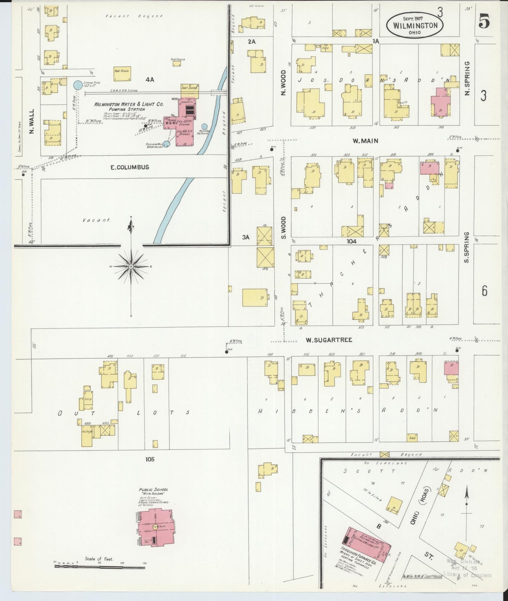Sanborn Fire Insurance Map from Wilmington, Clinton County, Ohio (1907), Sheet #0005 - Historic Sanborn Fire Insurance Map Print, vintage old map wall art, antique decor, genealogy gift, Ohio Ohio map