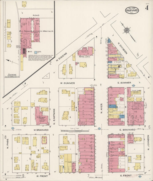 Sanborn Fire Insurance Map from Harvard, McHenry County, Illinois (1922), Sheet #0004 - Historic Sanborn Fire Insurance Map Print, vintage old map wall art, antique decor, genealogy gift, Illinois Illinois map