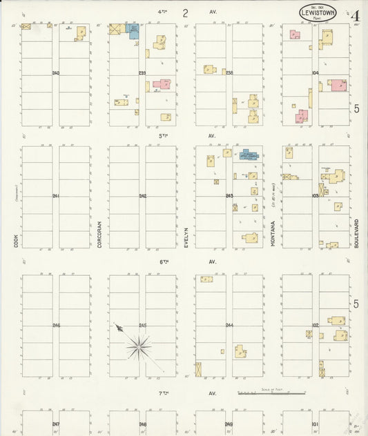 Sanborn Fire Insurance Map from Lewistown, Fergus County, Montana (1901), Sheet #0004 - Historic Sanborn Fire Insurance Map Print, vintage old map wall art, antique decor, genealogy gift, Montana Montana map