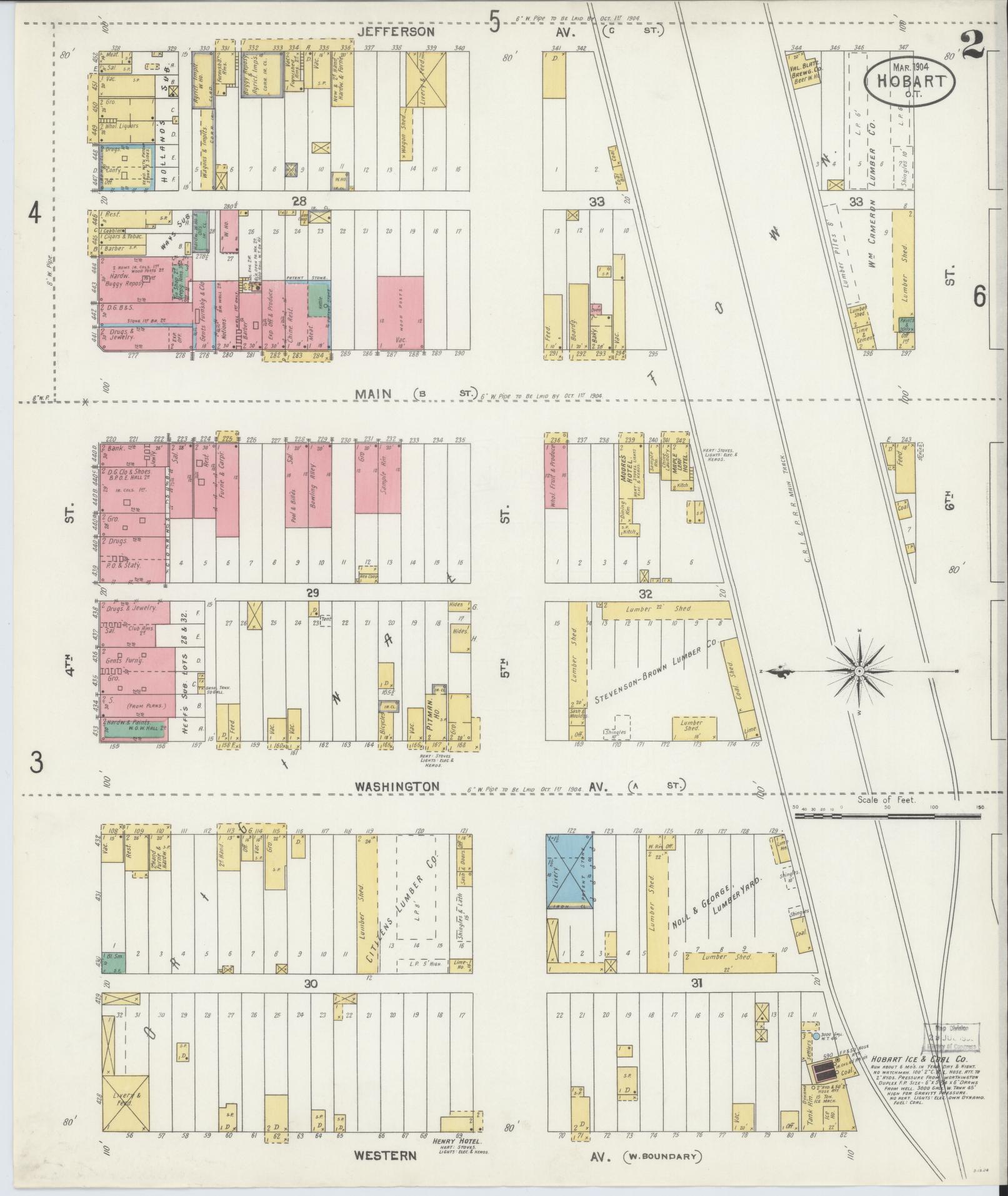 Sanborn Fire Insurance Map from Hobart, Kiowa County, Oklahoma (1904), Sheet #0002 - Historic Sanborn Fire Insurance Map Print, vintage old map wall art, antique decor, genealogy gift, Oklahoma Oklahoma map