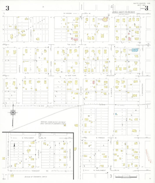 Sanborn Fire Insurance Map from Smith Center, Smith County, Kansas (1943), Sheet #0003 - Historic Sanborn Fire Insurance Map Print, vintage old map wall art, antique decor, genealogy gift, Kansas Kansas map