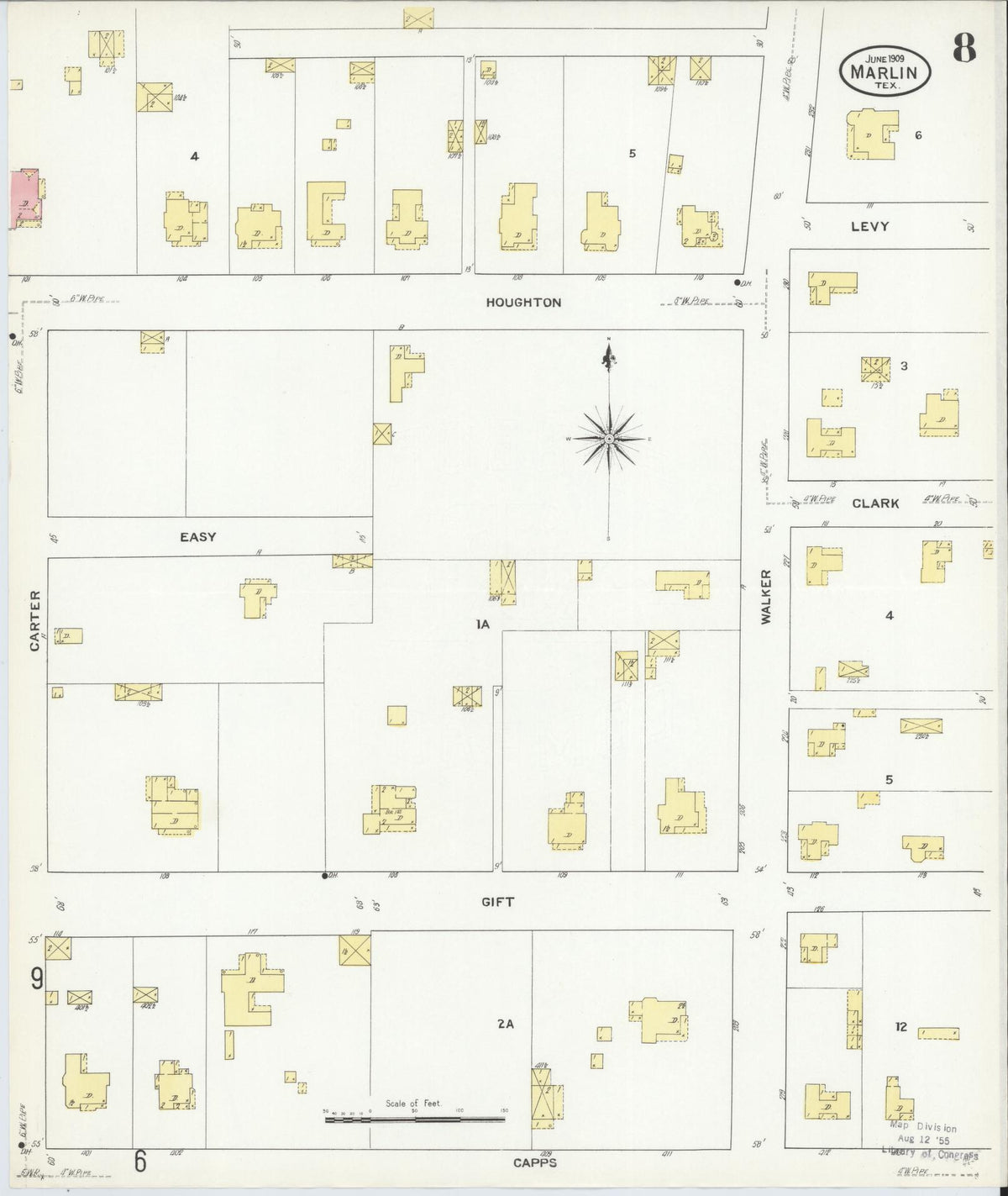 Sanborn Fire Insurance Map from Marlin, Falls County, Texas (1909), Sheet #0008 - Complete Map Set gallery image, historic Sanborn map, vintage wall art, Texas Texas