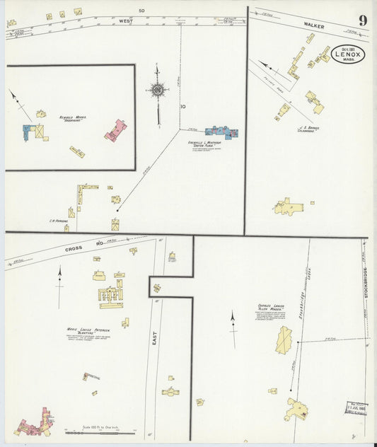 Sanborn Fire Insurance Map from Lenox, Berkshire County, Massachusetts (1911), Sheet #0009 - Historic Sanborn Fire Insurance Map Print, vintage old map wall art, antique decor, genealogy gift, Massachusetts Massachusetts map