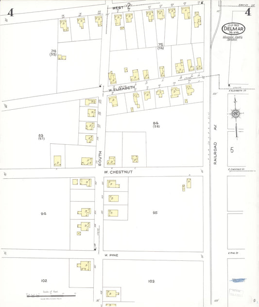 Sanborn Fire Insurance Map from Delmar, Sussex County, Del., And Wicomico County, MD, Delaware (1923), Sheet #0004 - Historic Sanborn Fire Insurance Map Print, vintage old map wall art, antique decor, genealogy gift, Delaware Delaware map