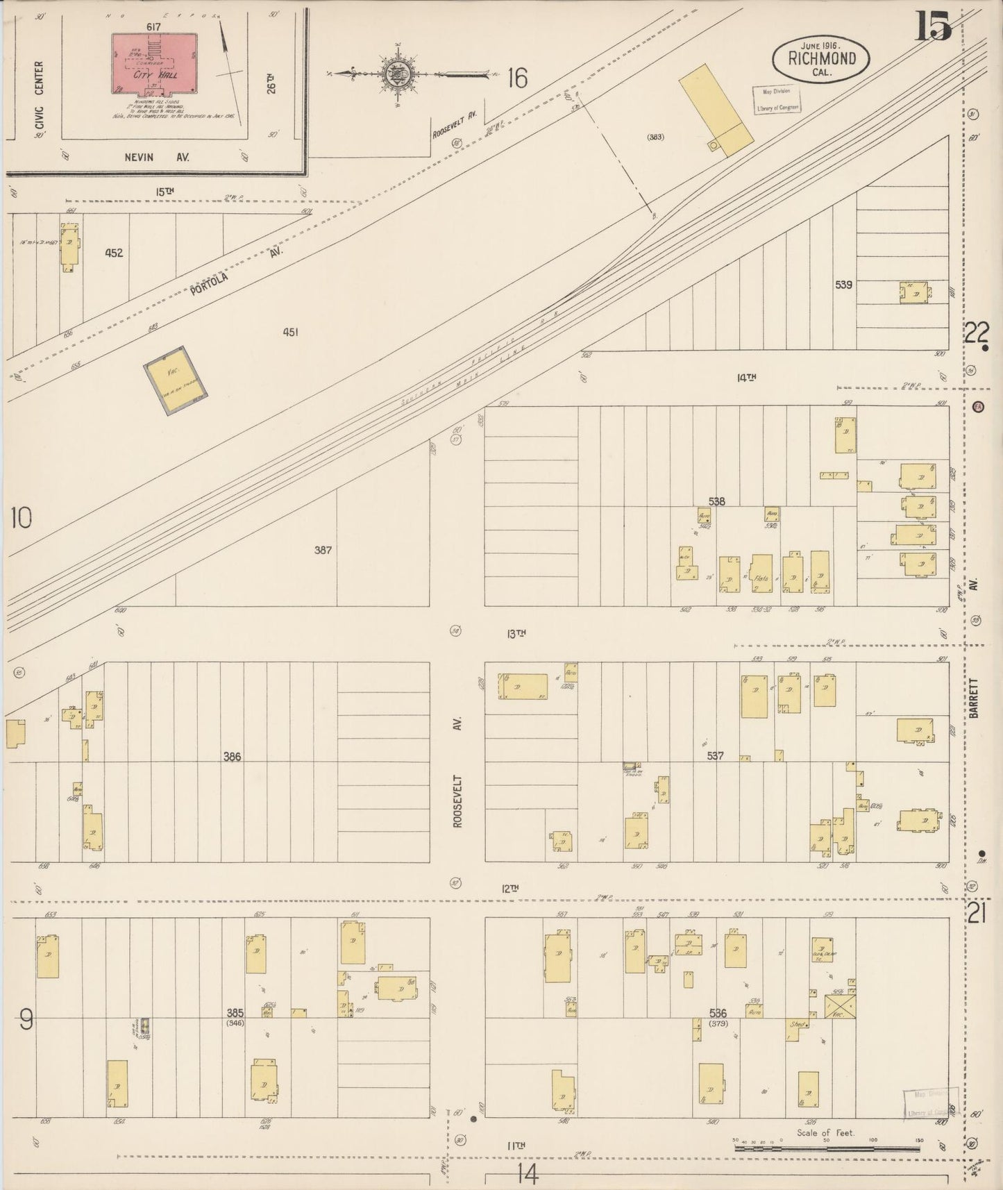 Sanborn Fire Insurance Map from Richmond, Contra Costa County, California (1916), Sheet #0015 - Complete Map Set gallery image, historic Sanborn map, vintage wall art, California California