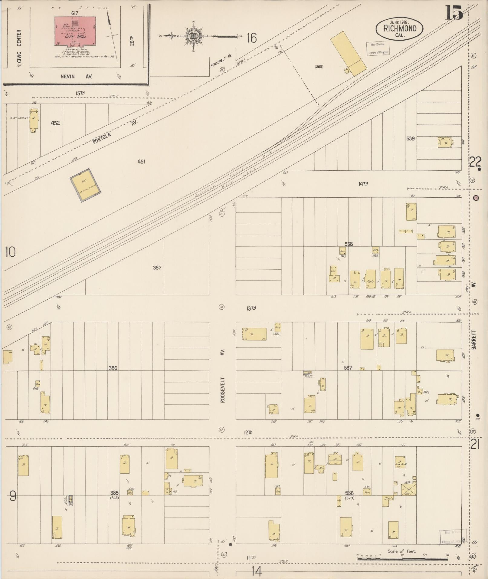 Sanborn Fire Insurance Map from Richmond, Contra Costa County, California (1916), Sheet #0015 - Complete Map Set gallery image, historic Sanborn map, vintage wall art, California California