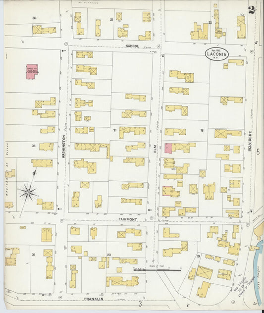 Sanborn Fire Insurance Map from Laconia, Belknap County, New Hampshire (1902), Sheet #0002 - Historic Sanborn Fire Insurance Map Print, vintage old map wall art, antique decor, genealogy gift, New Hampshire New Hampshire map