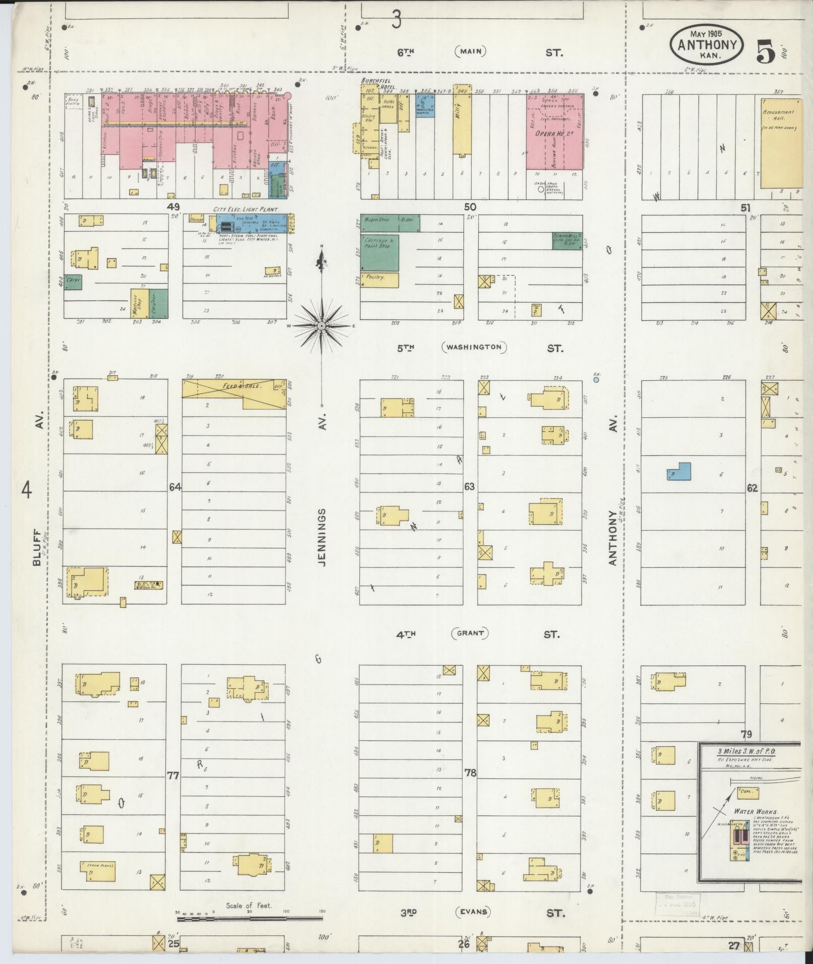 Sanborn Fire Insurance Map from Anthony, Harper County, Kansas (1905), Sheet #0005 - Complete Map Set gallery image, historic Sanborn map, vintage wall art, Kansas Kansas