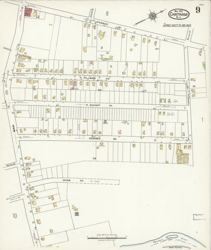 Sanborn Fire Insurance Map from Chatham, Morris County, New Jersey (1921), Sheet #0009 - Historic Sanborn Fire Insurance Map Print, vintage old map wall art, antique decor, genealogy gift, New Jersey New Jersey map
