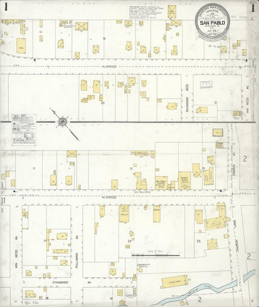 Sanborn Fire Insurance Map from San Pablo, Contra Casta County, California (1928), Sheet #0001 - Complete Map Set gallery image, historic Sanborn map, vintage wall art, California California