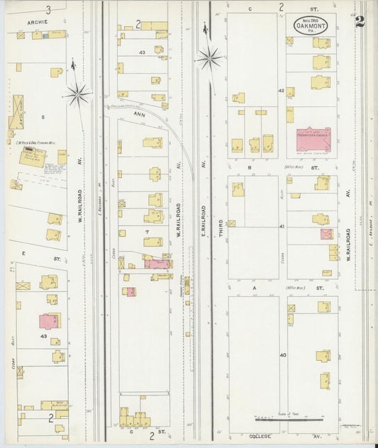 Sanborn Fire Insurance Map from Oakmont, Allegheny County, Pennsylvania (1905), Sheet #0002 - Historic Sanborn Fire Insurance Map Print, vintage old map wall art, antique decor, genealogy gift, Pennsylvania Pennsylvania map