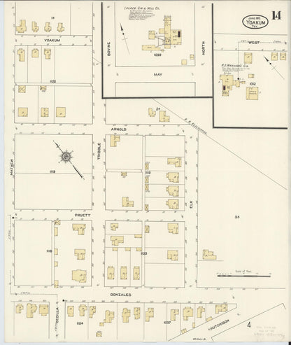 Sanborn Fire Insurance Map from Yoakum, De Witt And Lavaca Counties, Texas (1912), Sheet #0014 - Complete Map Set gallery image, historic Sanborn map, vintage wall art, Texas Texas
