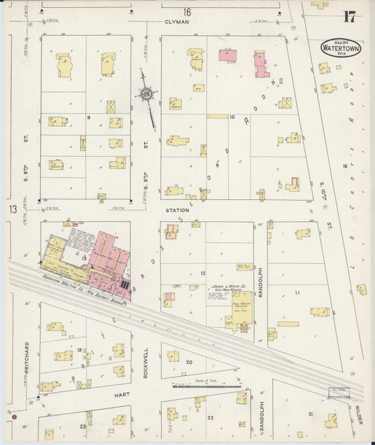 Sanborn Fire Insurance Map from Watertown, Jefferson County, Wisconsin (1915), Sheet #0018 - Historic Sanborn Fire Insurance Map Print, vintage old map wall art, antique decor, genealogy gift, Wisconsin Wisconsin map