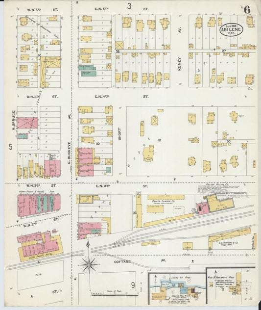 Sanborn Fire Insurance Map from Abilene, Dickinson County, Kansas (1905), Sheet #0006 - Historic Sanborn Fire Insurance Map Print, vintage old map wall art, antique decor, genealogy gift, Kansas Kansas map