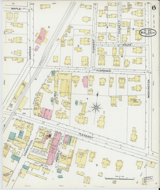 Sanborn Fire Insurance Map from Malden, Middlesex County, Massachusetts (1892), Sheet #0006 - Historic Sanborn Fire Insurance Map Print, vintage old map wall art, antique decor, genealogy gift, Massachusetts Massachusetts map