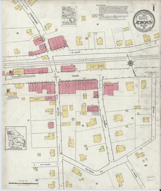 Sanborn Fire Insurance Map from Acworth, Cobb County, Georgia. (1921) – Historic Sanborn Fire Insurance Map Print