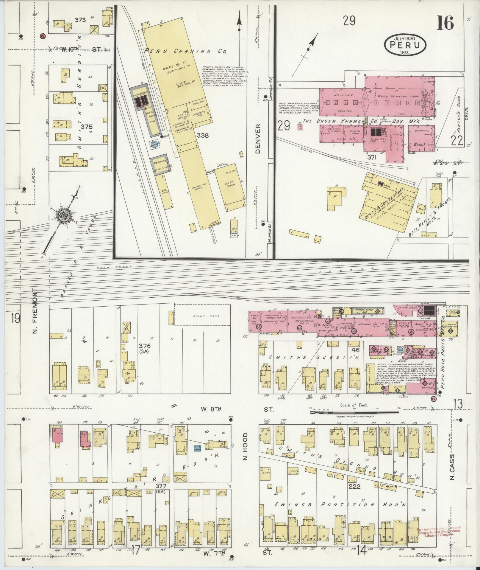 Sanborn Fire Insurance Map from Peru, Miami County, Indiana (1920), Sheet #0016 - Historic Sanborn Fire Insurance Map Print, vintage old map wall art, antique decor, genealogy gift, Indiana Indiana map