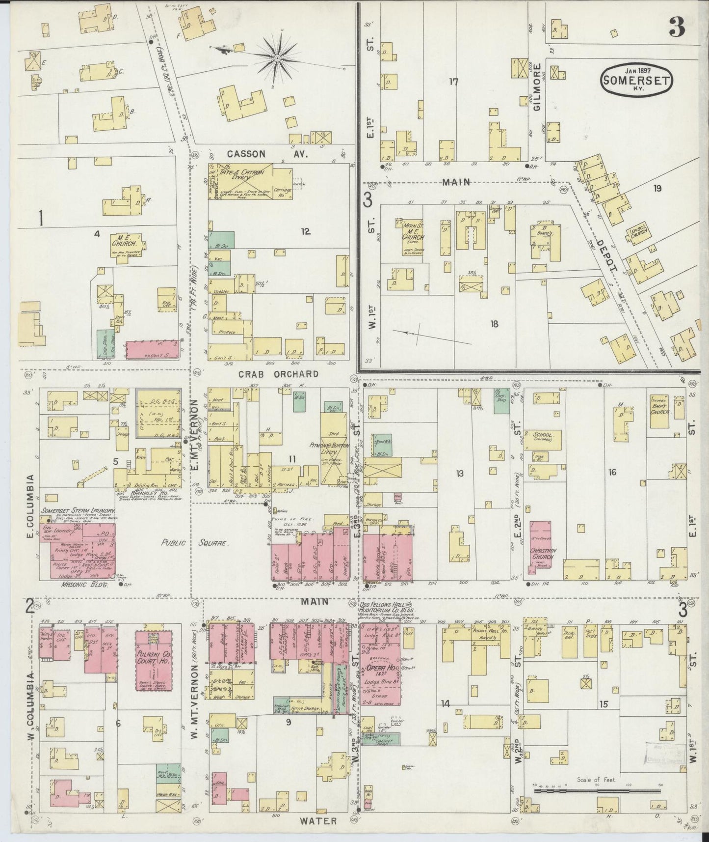 Sanborn Fire Insurance Map from Somerset, Pulaski County, Kentucky (1897), Sheet #0003 - Complete Map Set gallery image, historic Sanborn map, vintage wall art, Kentucky Kentucky