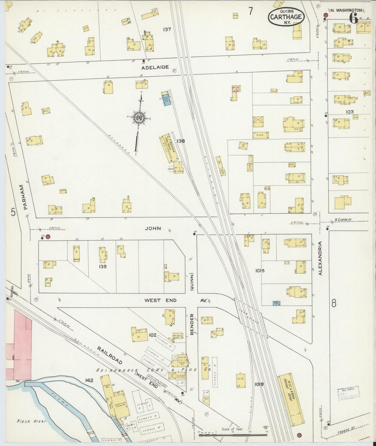 Sanborn Fire Insurance Map from Carthage, Jefferson County, New York (1915), Sheet #0006 - Complete Map Set gallery image, historic Sanborn map, vintage wall art, New York New York