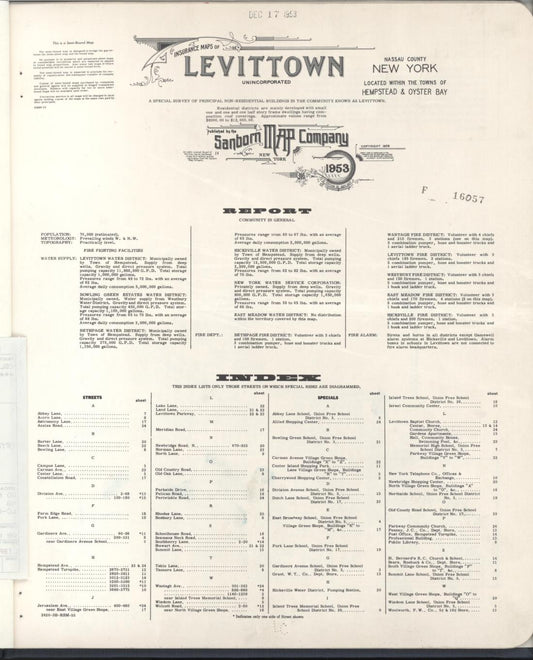 Sanborn Fire Insurance Map from Levittown, Nassau County, New York (1953), Sheet #0001 - Historic Sanborn Fire Insurance Map Print, vintage old map wall art, antique decor, genealogy gift, New York New York map