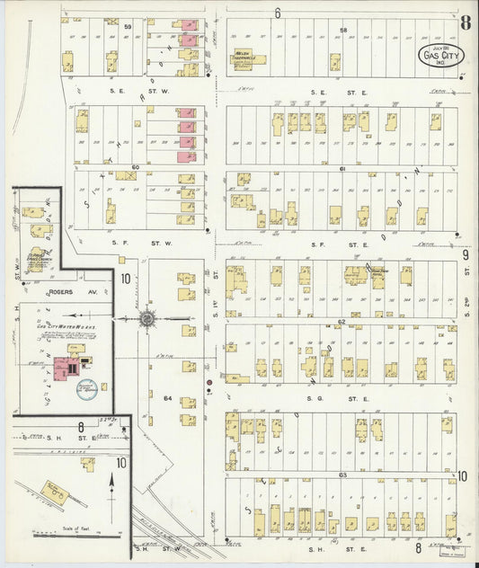 Sanborn Fire Insurance Map from Gas City, Grant County, Indiana (1911), Sheet #0008 - Historic Sanborn Fire Insurance Map Print, vintage old map wall art, antique decor, genealogy gift, Indiana Indiana map