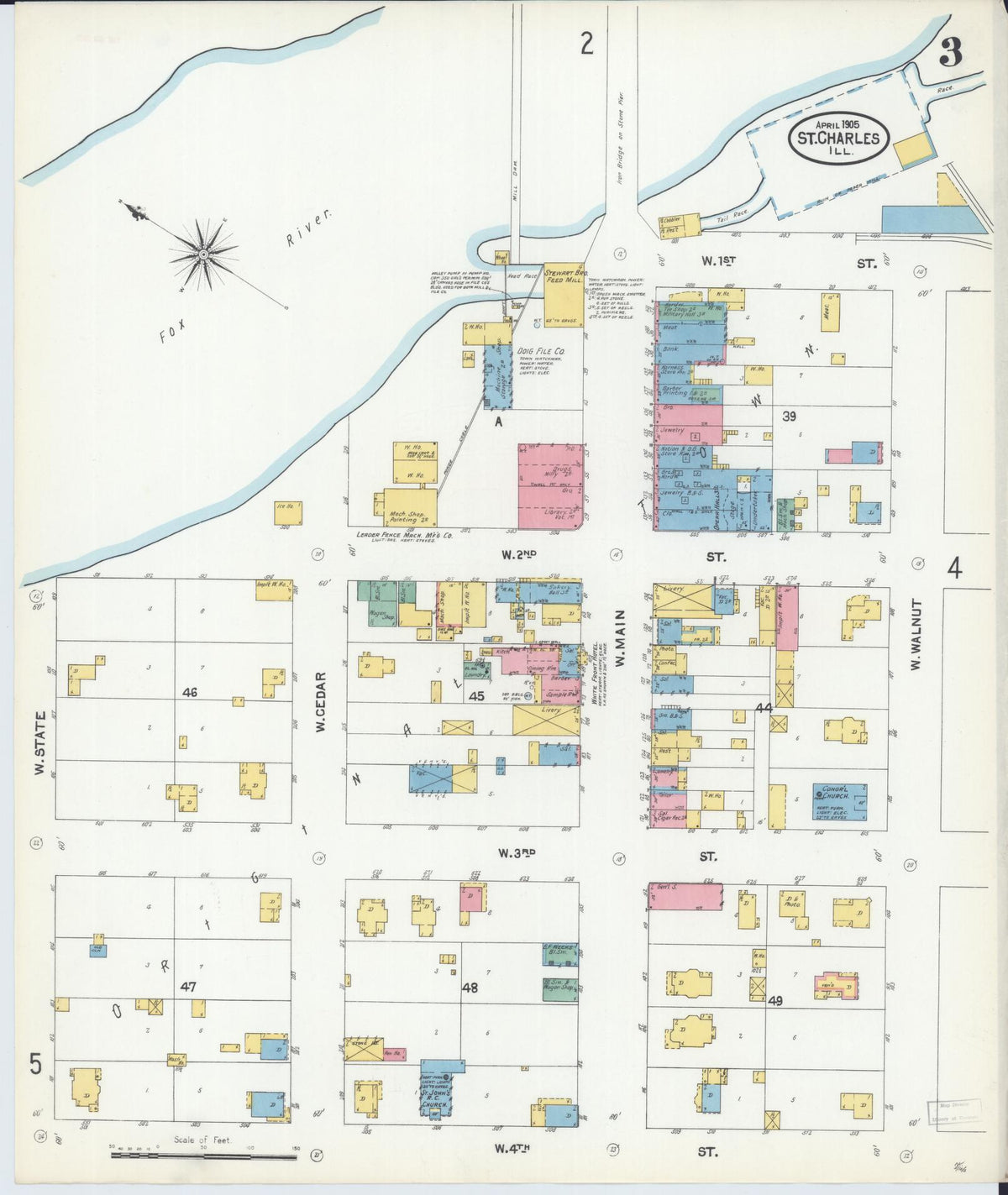 Sanborn Fire Insurance Map from Saint Charles, Kane County, Illinois (1905), Sheet #0003 - Complete Map Set gallery image, historic Sanborn map, vintage wall art, Illinois Illinois