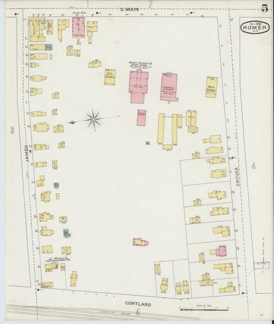 Sanborn Fire Insurance Map from Homer, Cortland County, New York (1893), Sheet #0005 - Historic Sanborn Fire Insurance Map Print, vintage old map wall art, antique decor, genealogy gift, New York New York map