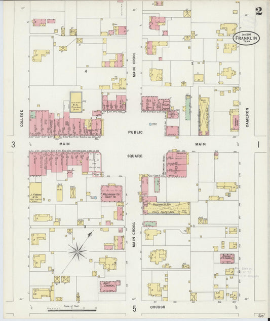 Sanborn Fire Insurance Map from Franklin, Williamson County, Tennessee (1898), Sheet #0002 - Historic Sanborn Fire Insurance Map Print, vintage old map wall art, antique decor, genealogy gift, Tennessee Tennessee map
