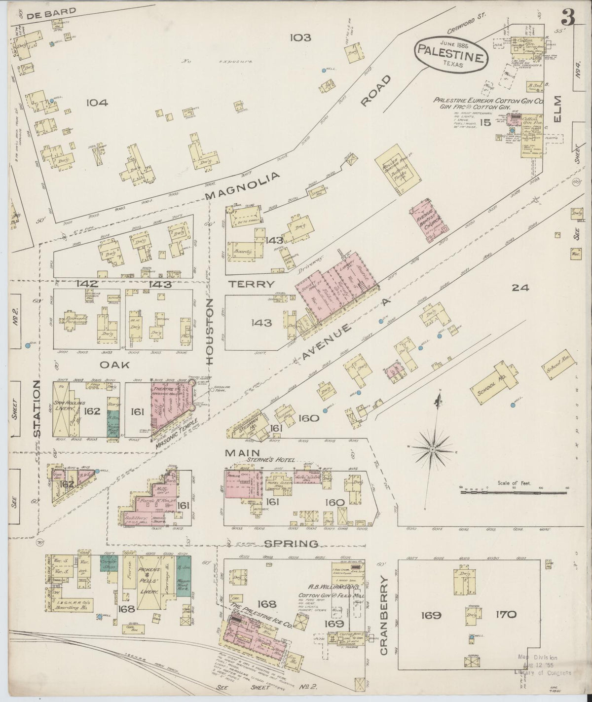Sanborn Fire Insurance Map from Palestine, Anderson County, Texas (1885), Sheet #0003 - Historic Sanborn Fire Insurance Map Print, vintage old map wall art, antique decor, genealogy gift, Texas Texas map
